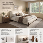 Merax King Chenille Platform Bed with 2 Removable Headboard Pillows, Beige