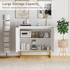 Garvee 31.5 in Modern Sideboard Buffet Cabinet with Storage, Wood Accent Storage Cabinet with Herringbone Doors & Shelf, Credenza Console Table for Dining Room Living Room Entryway, White