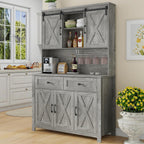 Vabches 67.7 Inch Farmhouse Pantry Storage Cabinet with Sliding Barn Doors, 2 Drawer Farmhouse Coffee Cabinet with Adjustable Shelf, Side Board with Buffet Cupboard for Kitchen, Livingroom.Gray