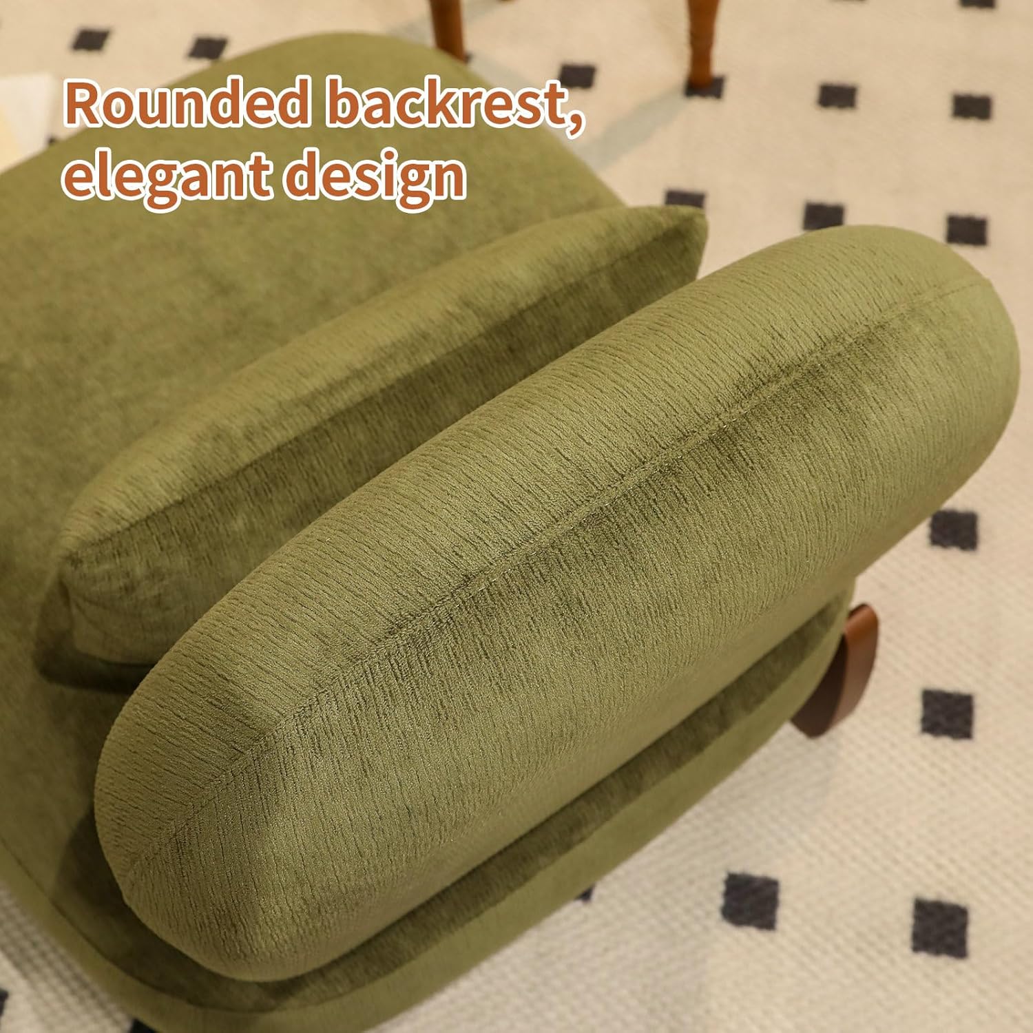 KEIKI Cute Comfy Accent Chair with Solid Wood Legs, Velvet Upholstered Single Sofa Chair for Living Room, Bedroom, Balcony or Waiting Room, Cozy Armless Cloud Chair Design, Green
