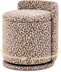 360° Swivel Makeup Chair with Storage, Leopard Upholstered Accent Stool with Back, Round Vanity Stool Ottoman for Living Room, Makeup Room, Bedroom (Leopard)