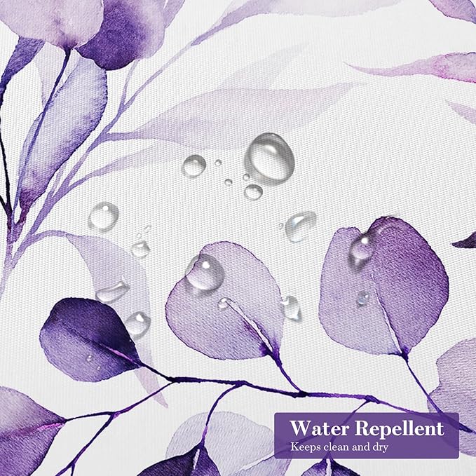 MitoVilla Purple Spring Floral Shower Curtain, Modern Plants Botanical Fabric Cloth Shower Curtains for Chic Elegant Bathroom Decor, Summer Watercolor Eucalyptus Leaf, 72x72