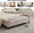 SOFTHION Storage Bench for Bedroom, 67" End of Bed Bench King Size, Upholstered Chenille Storage Ottoman with Tufted Cushioned Rolled Arm Large Storage Space for Living Room Entryway, Light Brown