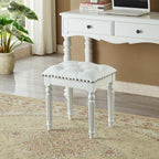 Vanity Bench Stool with Microfiber Leather Cushion, Vanity Chair Ottoman Dressing Stool with Solid Wood Legs for Bedroom, Makeup Room, Dressing Room, Easy Assembly (White)