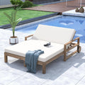 Merax Acacia Wood Outdoor Daybed Sofa, Farmhouse Patio Sun Lounger with Adjustable Backrest, High-Density Cushions & Removable Wheels, Weather Resistant for Garden, Poolside, Backyard, Beige