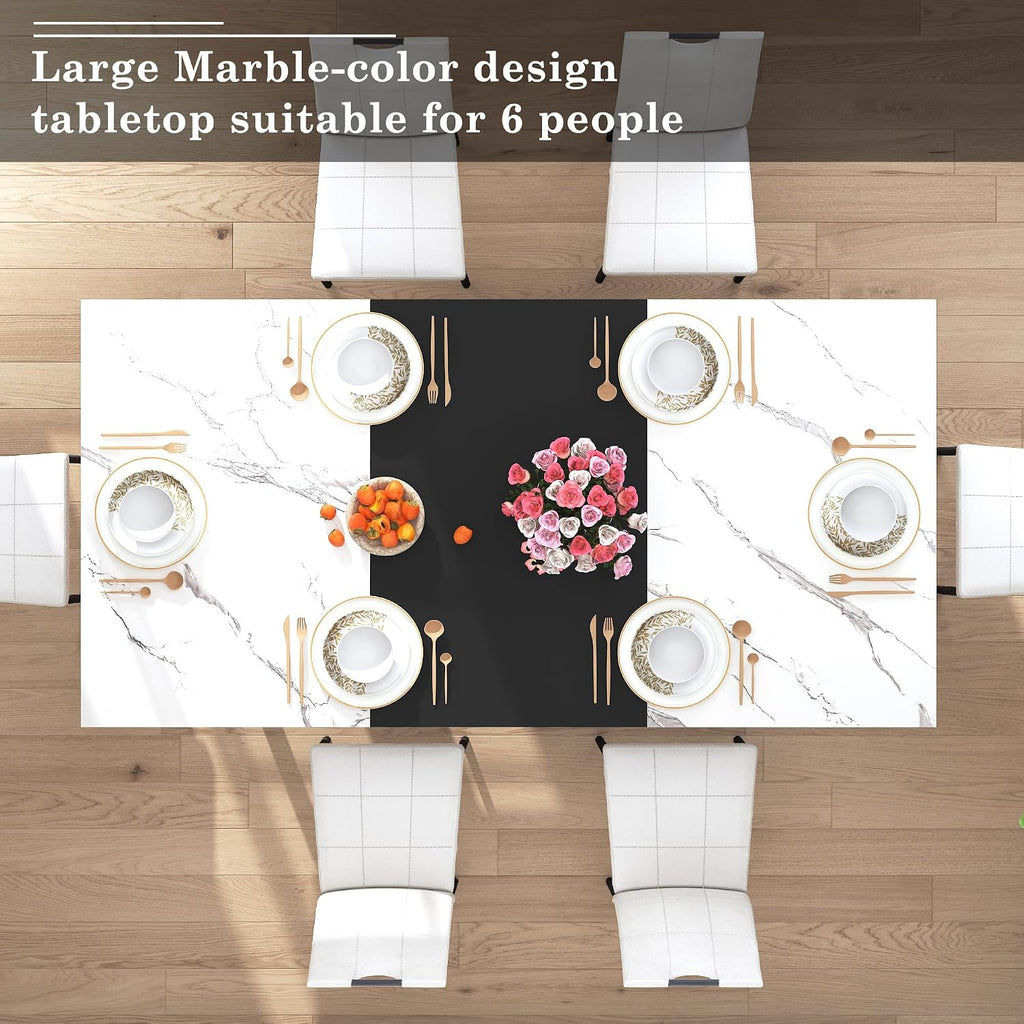 chartustriable 7PCS Dining Table Set with 6 Chairs for 4 5 6 People, 71" Large Wooden Kitchen Table Sets with 6 Upholstered Chairs,6-Person Kitchen Table & Chairs Set for Dining Room Kitchen(White)