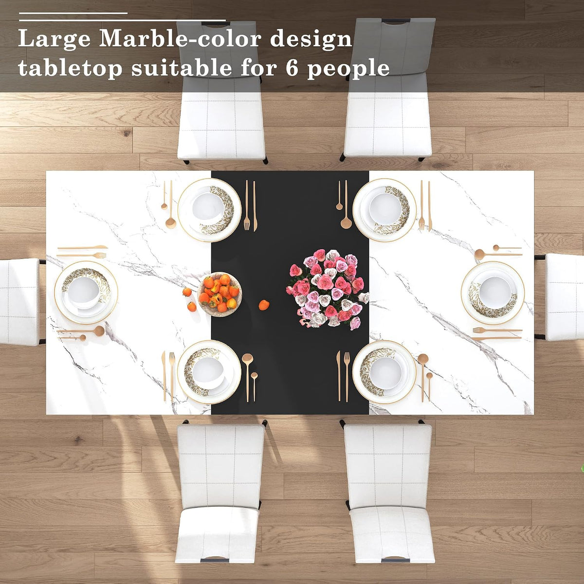 chartustriable 7PCS Dining Table Set with 6 Chairs for 4 5 6 People, 71" Large Wooden Kitchen Table Sets with 6 Upholstered Chairs,6-Person Kitchen Table & Chairs Set for Dining Room Kitchen(White)
