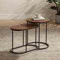Studio 55D Santa Maria Modern Industrial Set of 2 Small Walnut Round Circle Oval Nesting Wood Black Metal Frame Accent Coffee Couch Side End Tables Living Room Decor Furniture Bedroom Home Office