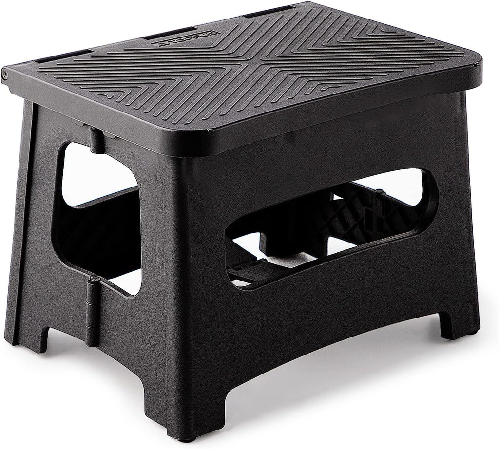 Folding Step Stool, 9 Inch Anti Slip Collapsible Stool Holds Up to 300 lbs, Sturdy Plastic Non Slip Lightweight Foot Stools Foldable for Kitchen, Bathroom, Home Use and Camping