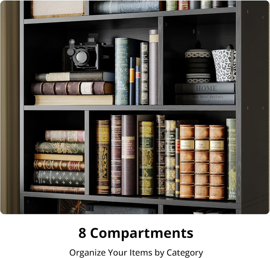IRONCK 4-Tier Bookcase with Doors, Tall Storage Bookshelf, Black