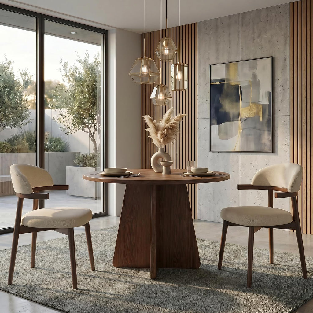 MOJAY Modern Wooden Dining Chairs Set of 2, Upholstered Kitchen Chairs with Unique Arm Design, Farmhouse Dining Room Chairs for Small Spaces & Apartments, Beige
