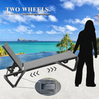 Domi Aluminum Pool Lounge Chair Outdoor Set of 2 Chaise Lounge Outdoor | Gray, Side Table, Wheels, Adjustable, Textilene, All Weather, Poolside, Backyard, Patio, Deck, Outside