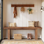 55" Solid Wood Entryway Bench, Farmhouse Long Wood Bench Dining Seat for Living Room, Kitchen, Hallway, Rustic Brown