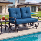 Giantex Outdoor Glider Bench, Patio 2 Person Loveseat with Removable Cushion, Thick Padded Seat, Stable Steel Frame, Outside Glider Swing Chair for Deck, Poolside, Yard, Porch Glider (Blue)