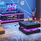 St.Mandyu 71" 2 LED TV Stand for TVs 85 inch,High Gloss Gaming Tall Entertainment Center w/Power Outlet,6000-Colors LED Lights,Modern TV Media Console Table with 2 Cabinets for Living Room,Black