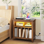 CHOEZON Record Player Stand with Charging Station and Light Strip, Vinyl Record Storage Holder, holds up to 200 Albums, Turntable Stand Display Shelf, for Living Room, Bedroom, Walnut MBZ09UDHT