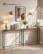 SONGMICS HOME Narrow Console Tables with Integrated Tabletops, Behind Couch Table with Power Outlets, for Entryway, Living Room, 78.9 Inches, Rustic Brown