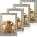 6x9 Picture Frame Set of 4, High Definition Glass Distressed Moss Green Frame, 6 x 9 Rustic Wood Photo Frames for Tabletop Display and Wall Mounting