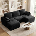 107" Modular Sectional Sofa Couch with Storage,U-Shape 3 Seat Comfy Modern Cloud Couch Sofa with Ottoman, 27" Deep Seat Corduroy Sofa for Living Room, Tool-Free Assembly - Black