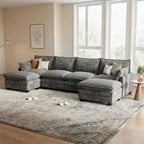 Modular Sectional Couch for Living Room, U Shaped Comfy Sofa | Comfortable Foam Cushions, Sturdy Frame, Appealing Look, Easy Assembly, Soft Chenille Fabric, Movable Ottoman, Dark Gray