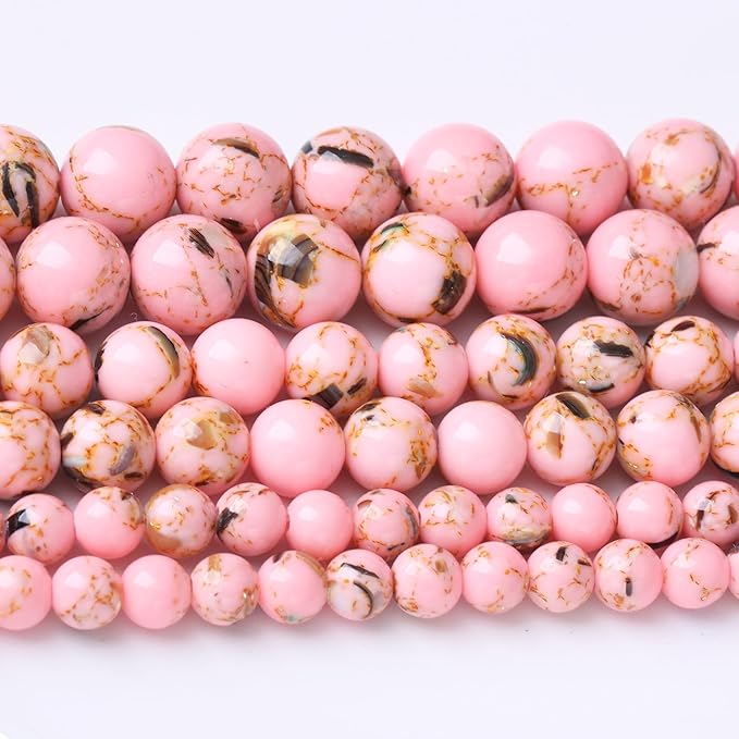 Pink Shell Turquoise Stone Beads Gemstone Round Crystal Energy Jade Beads Stone Beads for Jewelry Making DIY Bracelet Necklace Jewelry Making 1 Strand 15.5inch 60PCS 6MM