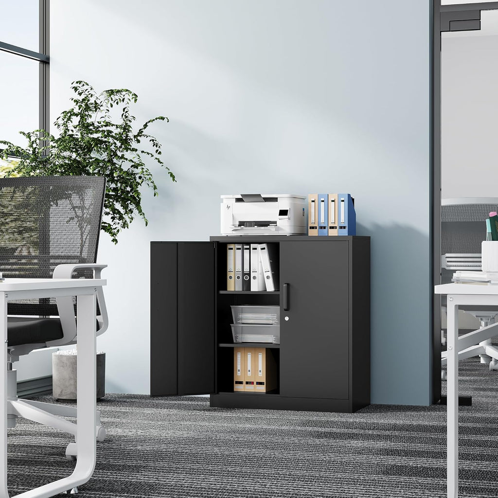 Fesbos Metal Storage Cabinet-36” Tall Steel File Cabinet with Lockable Doors and Adjustable Shelves-Black Steel Storage Cabinet for Home, School, Office, Garage