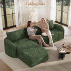 Vesgantti 110.2" Modular Sectional Sofa with Curved Armrest, 6 in 1 Convertible Folding Sleeper Sofa Bed, Chenille Couch for Living Room, No Assembly Required, Green, Left Facing Chaise