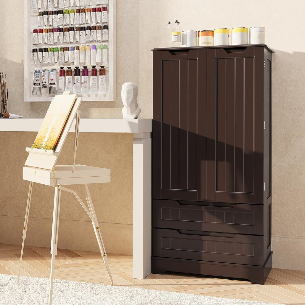 Gizoon 47'' Kitchen Pantry Cabinet with Drawers for Dining Room, Dark Brown | Small Food Pantry Storage Cabinet with 6 Door Shelves for Snacks and Spices, Craft Storage Cabinet for Craft Room