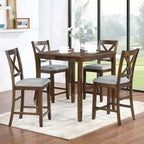 5 Piece Dining Table Set for 4, Solid Wood Square Dining Table Set, Counter Height Kitchen Table Set with Square Table and 4 Upholstered Chairs, X-shaped Backrest for Small Space, Walnut