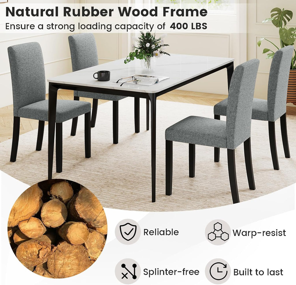 Giantex Upholstered Dining Chairs Set of 4, Mid-Century Modern Fabric Parson Chair w/Rubber Wood Legs, Thick Padded Seat, High Back, Armless Kitchen Side Chairs for Living Dining Room Restaurant