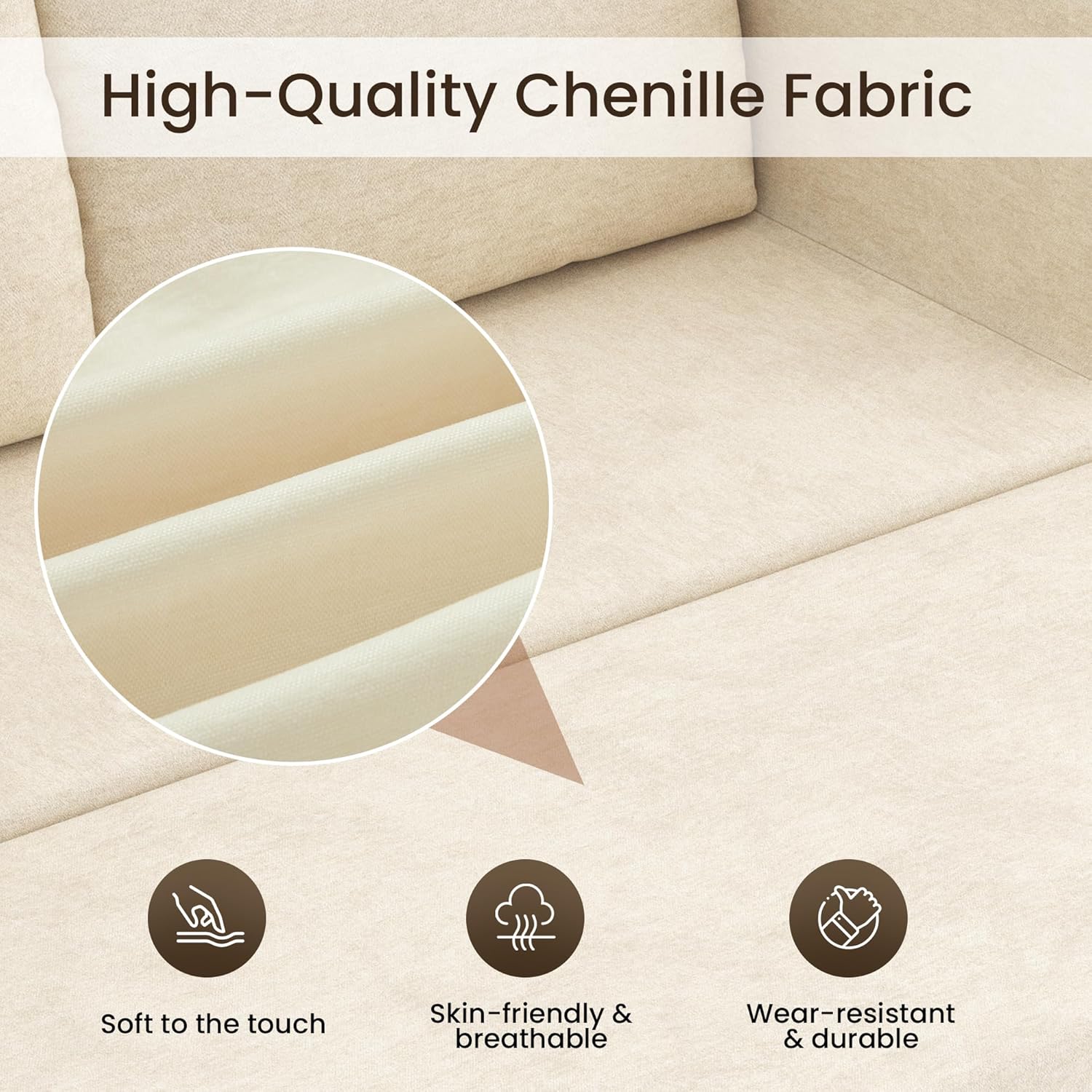GRUSIGN 71" Loveseat Couch,Chenille Pullout Futon Couch,4 in 1 Folding 3 Seater Sofa Bed for Living Room, Cloud Couch with Storage Pocket & 2 Pillows,Beige