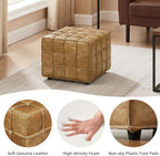 Art Leon Tufted Square Ottoman Leather Footstool Foot Rest Light Brown | Biscuit Tuftinghigh-Density Foamsolid Wood Frame Non-Slip Feet Footrest Extra Seat Seat Living Room Furniture