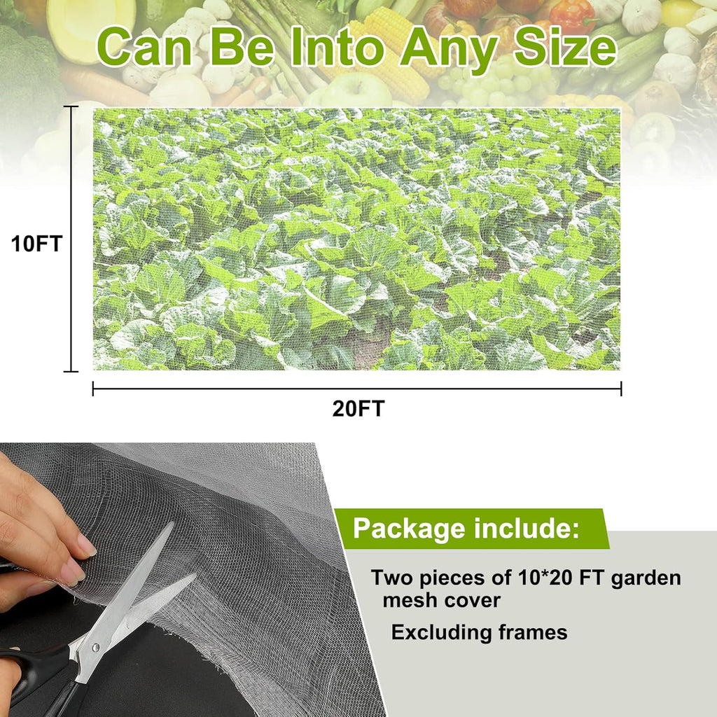 Garden Netting, 2 Pack 10x20Ft Ultra Fine Mesh Netting Pest Barrier Protection Bird Mosquito Net Plants Cover for Vegetables Fruits Flowers Crops Greenhouse Cover Raised Bed Patio Mesh Netting