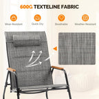 VINGLI Outdoor Rocking Chair, 450lbs Capacity Portable Outdoor Rocker with Footrest, Hard Armrests, Pillow, All Weather Porch Rocker for Garden, Living Room, Patio, Lawn (Black&Gray, with footrest)