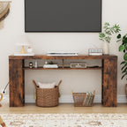 70.8" Extra Long Console Table with Outlets & USB Ports,Farmhouse Sofa Table with Storage Shelves for Behind Couch, Living Room, Entryway, Hallway, Brown