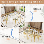 Ebullient Glass Dining Table Set for 6, 51" Clear Tempered Glass Table with Gold Chrome Metal Legs and 6 Transparent Acrylic Chairs, Compact Modern Kitchen Table Set for Small Space Dining Room