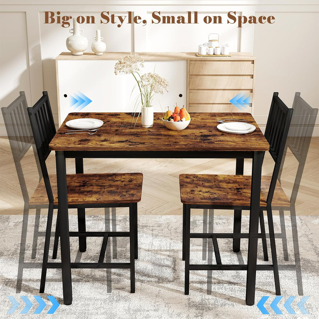 Yafylly Small Space 3 Piece Dining Table Set for 2, Compact Kitchen Table Set with 2 Chairs & Adjustable Feet, Modern Breakfast Nook Furniture for Apartment, Dorm, or Home, Rustic Brown