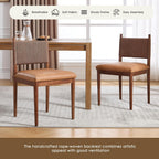 CIMOTA Brown Leather Dining Chairs Set of 2, Mid Century Modern Upholstered Dining Room Chairs with Woven Back, Armless Kitchen Chairs with Walnut Solid Wood Legs, PU