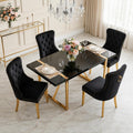 Black Dining Table Set for 4, 55" Black Glossy Top with Gold Metal Legs, Modern Dining Table Set for 4 & Velvet Tufted Chair with Gold Nailhead Trim, Luxry Kitchen Table Set Ideal for Dining Room,APT