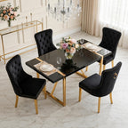 Black Dining Table Set for 4, 55" Black Glossy Top with Gold Metal Legs, Modern Dining Table Set for 4 & Velvet Tufted Chair with Gold Nailhead Trim, Luxry Kitchen Table Set Ideal for Dining Room,APT