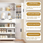 Modern Kitchen Pantry Cabinet, 71" Height Tall Freestanding Cupboard with a Drawer,3 Sliding Rack,6 Hanging Shelves,Fluted Kitchen Organizer Storage Cabinet for Dining Room Living Room (White-1)