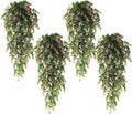 RECUTMS 4Pcs Fake Eucalyptus Leaves with Flowers Plastic Ivy Greenery Leaf Artificial Hanging Plants for Home Garden Wall Bedroom Office Wedding Decor Fuchsia