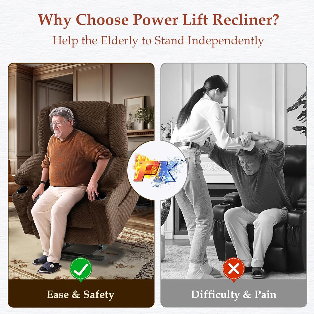 3 Motor Large-Wide Lift Chair, Infinite Position, 180° Lay Flat, Power Lift Chairs Recliners for Elderly Big and Tall, Massage & Heat, Extended Footrest (Deep Brown, Large Wide)