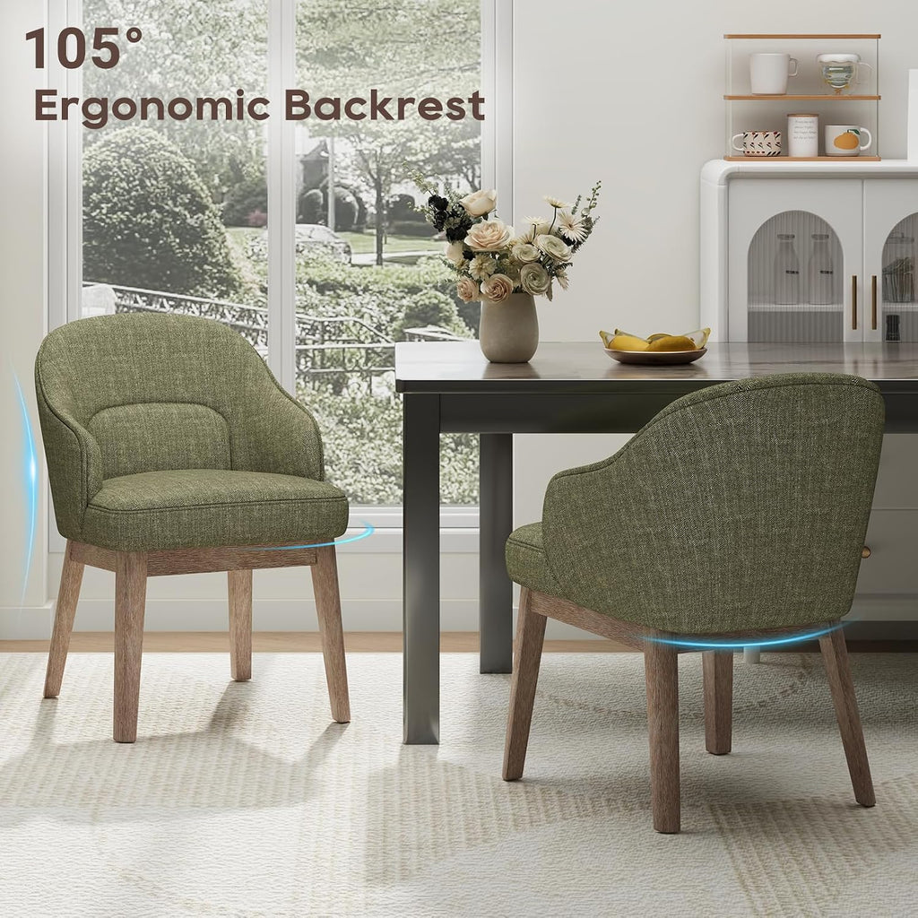 MALOL Dining Chairs Set of 4 with Lumbar Support,Fabric Upholstered Kitchen Chairs with Wooden Legs,Green