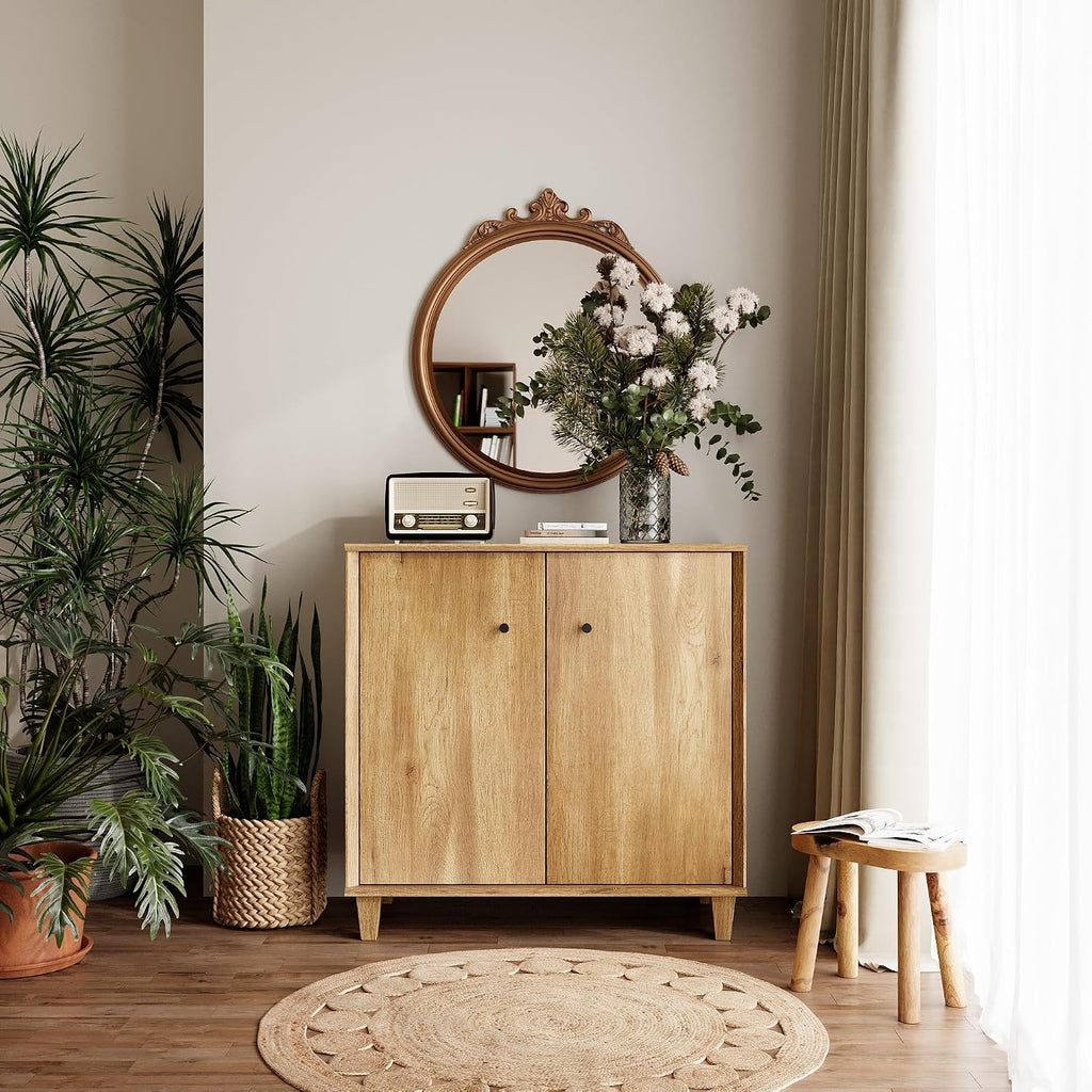 FENSULN Sideboards Buffet Cabinet Wide Credenza Buffet Table with Adjustable Shelf, Modern Kitchen Accent Cabinet with Storage Compartments for Dining Room Living Room, Hallway, Oak Brown
