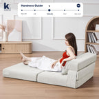 KINGYES 3-in-1 Foldable Chair Bed, Folding Sleeper Chair with Back Cushion, Convertible Sofa Bed for Adults, Cream Beige