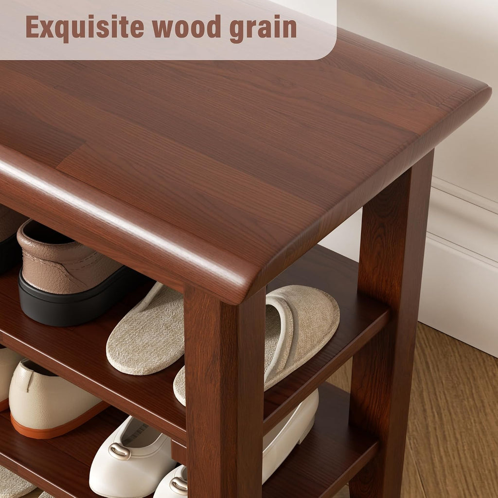 Shoe Rack Bench Mid Century Modern 2-Tier Shoe Rack Organizer for Entryway Hallway or Living Room Farmhouse Rustic Wooden Seat Bench Brown 11.8" Dx47.2 Wx16.5 H