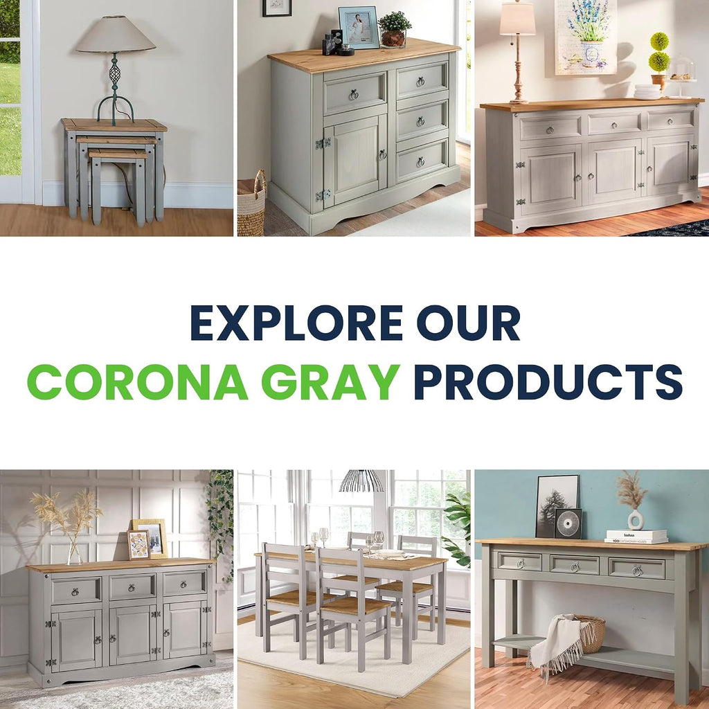 Furniture Dash Rustic Grey 6-Compartment Cabinet – Solid Wood Console Table with Storage Drawers & Doors for Dining, Kitchen, or Entryway Use