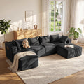 Couch ≈139" U-Shaped Sofa, Modular Sofa in Living Room Comfy Corduroy Fluffy Couch with Deep Seat and Side Pockets, Flexible Module Combination for Living Room (Black, 139IN)