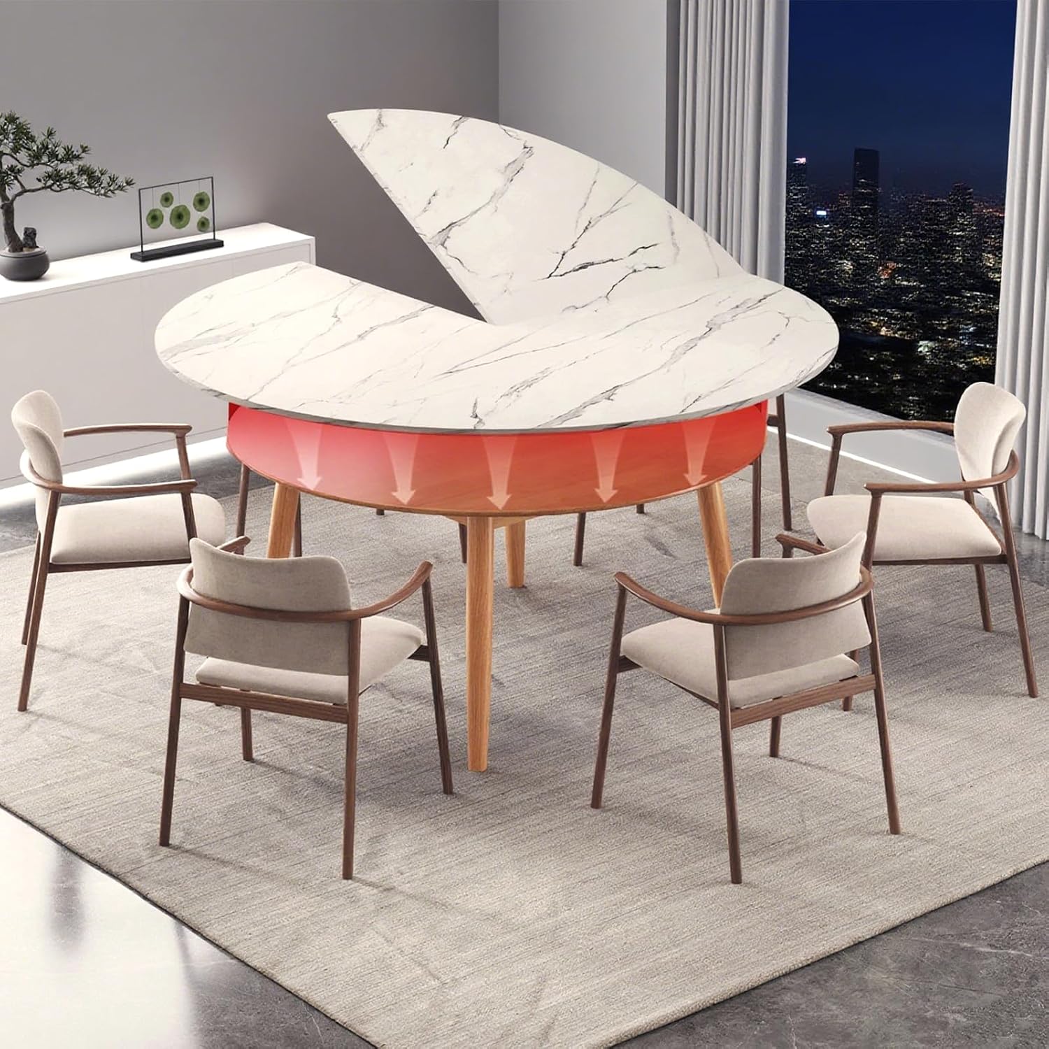 Big Foldable Round Table Tops only Extender, Large Round Folding Tabletop Extender Extend-8in No Legs, 4-fold Portable Wooden Dining Table top for Dining/Kitchen (White, D:59.05IN)